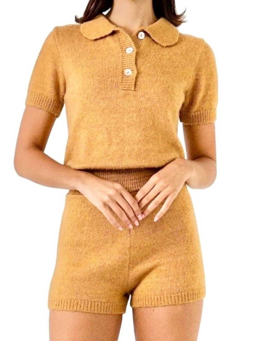 English Factory-  Mustard Knit Polo Romper